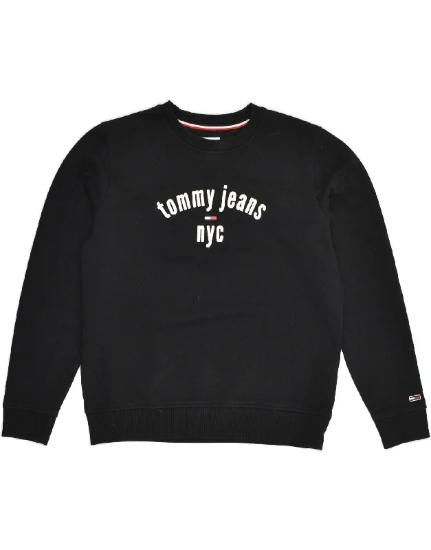 TOMMY HILFIGER Womens Graphic Sweatshirt Jumper UK 14 Medium Black Cotton Hoodie with Raglan Sleeves Sporty Comfortable TOMMY HILFIGER Womens Graphic Sweatshirt Jumper UK 14 Medium Black Cotton Hoodie with Raglan Sleeves Sporty Comfortable