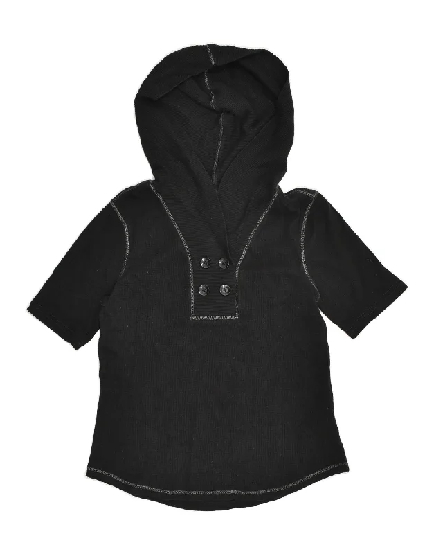 TOMMY HILFIGER Womens Short Sleeve Hoodie Jumper UK 14 Large Black Cotton Hoodie with Snap Buttons Easy Quick TOMMY HILFIGER Womens Short Sleeve Hoodie Jumper UK 14 Large Black Cotton Hoodie with Snap Buttons Easy Quick