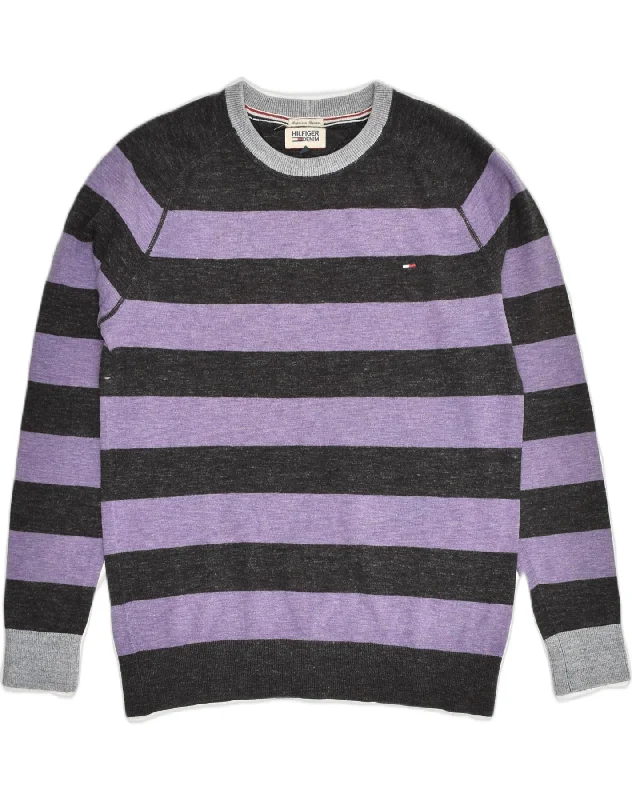 TOMMY HILFIGER Womens Sweatshirt Jumper UK 12 Medium Purple Striped Hoodie with Batwing Sleeves Loose Dramatic TOMMY HILFIGER Womens Sweatshirt Jumper UK 12 Medium Purple Striped Hoodie with Batwing Sleeves Loose Dramatic