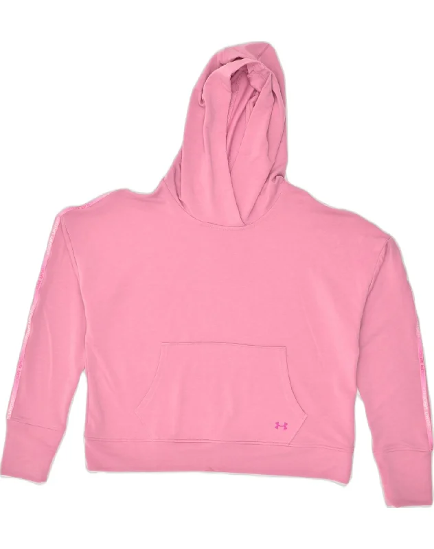 UNDER ARMOUR Womens Oversized Hoodie Jumper UK 16 Large Pink Polyester Hoodie with Strings Custom Fit Adjustable UNDER ARMOUR Womens Oversized Hoodie Jumper UK 16 Large Pink Polyester Hoodie with Strings Custom Fit Adjustable