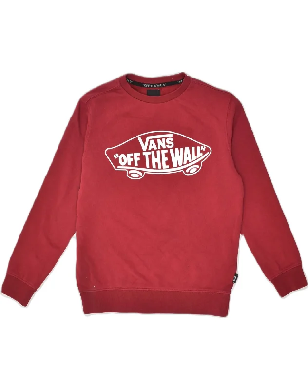 VANS Womens Graphic Sweatshirt Jumper UK 10 Small Burgundy Cotton Hoodie with Thumb Holes Functional Cozy VANS Womens Graphic Sweatshirt Jumper UK 10 Small Burgundy Cotton Hoodie with Thumb Holes Functional Cozy