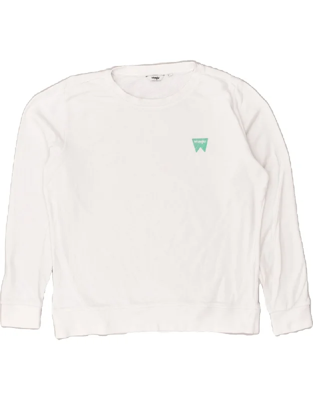 WRANGLER Womens Sweatshirt Jumper UK 12 Medium White Cotton Hoodie with Hem Patch Decorative Personalized WRANGLER Womens Sweatshirt Jumper UK 12 Medium White Cotton Hoodie with Hem Patch Decorative Personalized