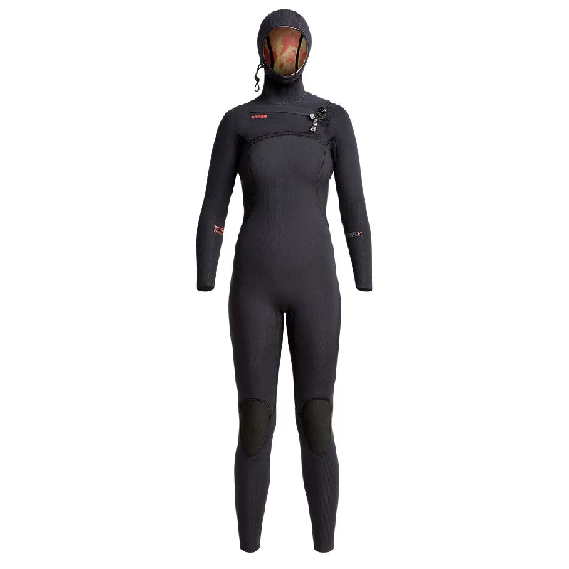 Xcel Women's Comp X 5.5/4.5mm Hooded Wetsuit - Black Hoodie with Hem Contrast Bold Stylish Xcel Women's Comp X 5.5/4.5mm Hooded Wetsuit - Black Hoodie with Hem Contrast Bold Stylish