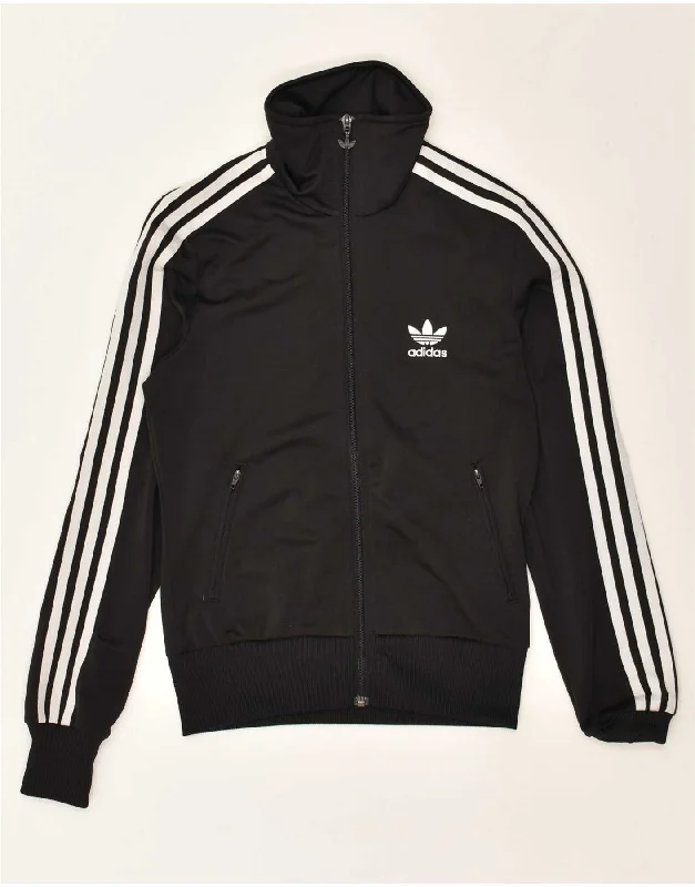 ADIDAS Womens Graphic Tracksuit Top Jacket EU 34 XS Black Polyester Hooded Jacket Caped Jacket Shawl Collar Jacket