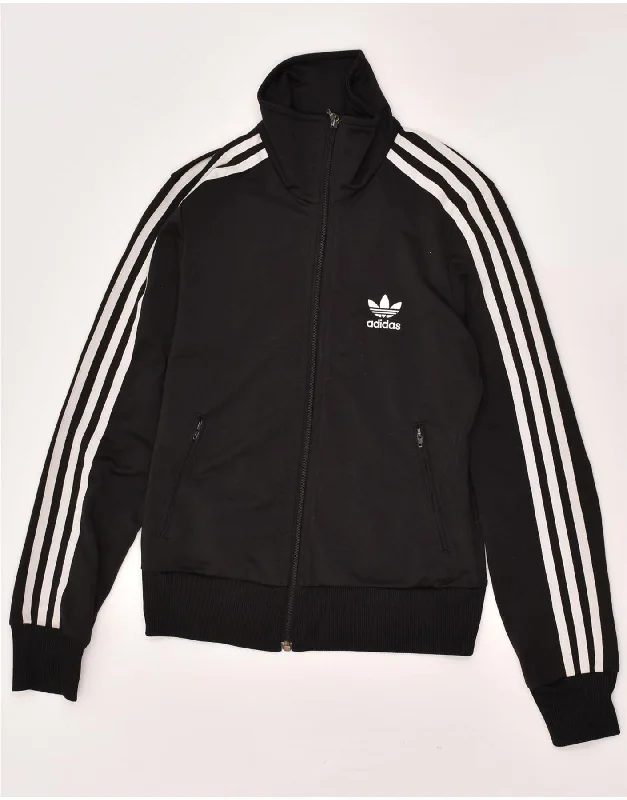 ADIDAS Womens Graphic Tracksuit Top Jacket EU 36 Small Black Polyester Wool Jacket Cashmere Jacket Tweed Jacket