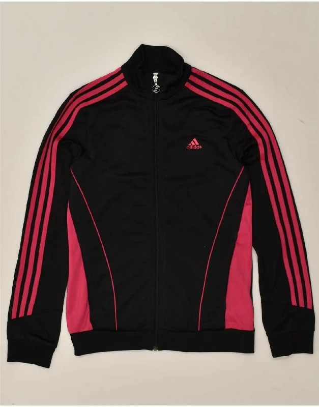 ADIDAS Womens Graphic Tracksuit Top Jacket UK 8/10 Small Black Colourblock Tailored Jacket Straight Jacket A-Line Jacket