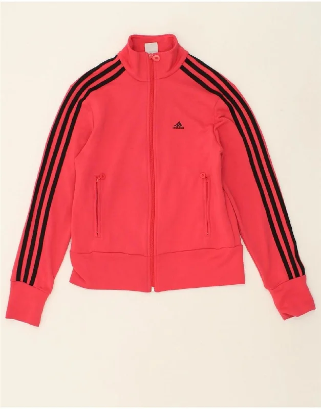 ADIDAS Womens Graphic Tracksuit Top Jacket UK12 Medium  Pink Polyester Zippered Jacket Buttoned Jacket Snapped Jacket