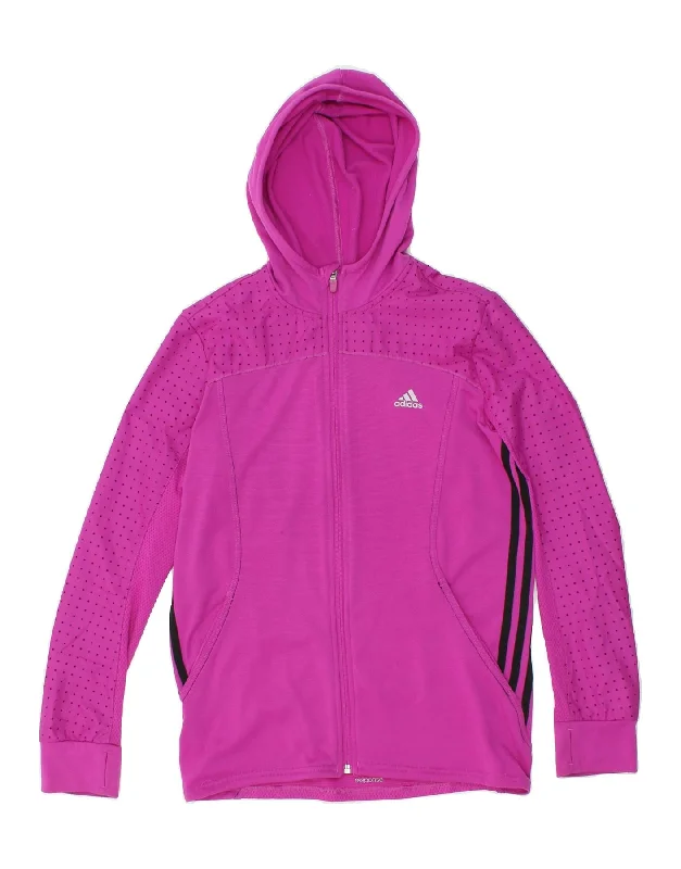 ADIDAS Womens Hooded Tracksuit Top Jacket UK 14 Large Pink Spotted Cotton Jacket Linen Jacket Terry Jacket