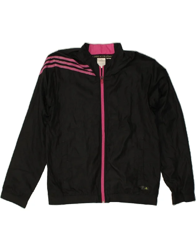 ADIDAS Womens Loose Fit Graphic Tracksuit Top Jacket UK 14 Medium Black Ribbed Jacket Pleated Jacket Ruffled Jacket