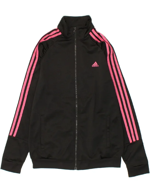 ADIDAS Womens Tracksuit Top Jacket UK 12/14 Medium Black Polyester Appliqued Jacket Beaded Jacket Sequined Jacket