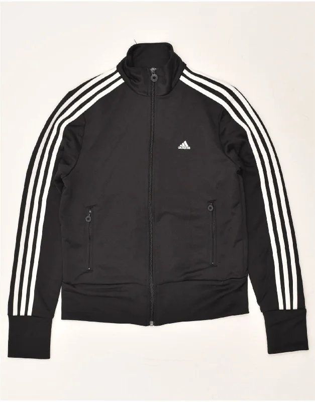 ADIDAS Womens Tracksuit Top Jacket UK 12 Medium Black Polyester Print Jacket Jacquard Jacket Patchwork Jacket