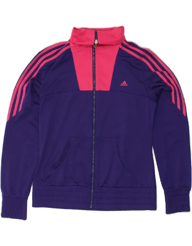 ADIDAS Womens Tracksuit Top Jacket UK 14 Large  Purple Colourblock Knit Fabric Woven Fabric Fleece Fabric