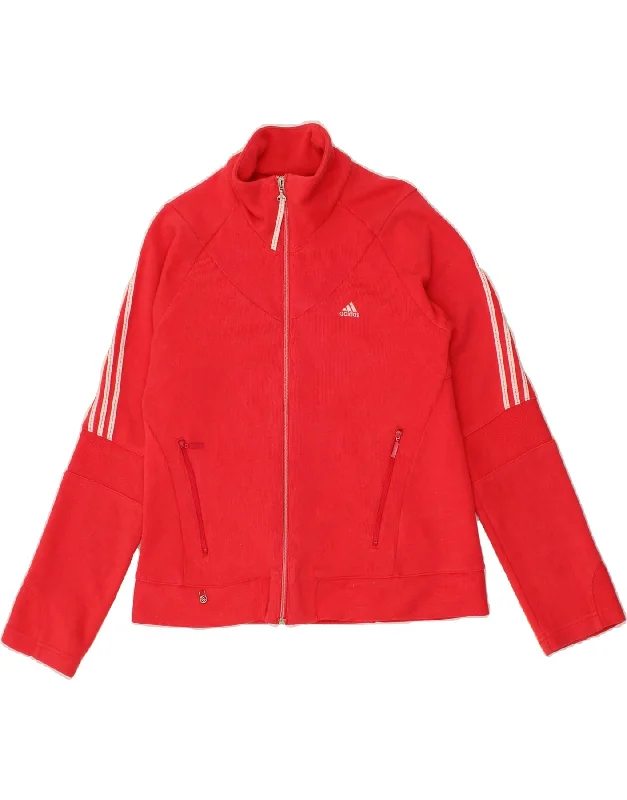 ADIDAS Womens Tracksuit Top Jacket UK 14 Medium  Red Cotton Notch Collar Jacket Peter Pan Collar Jacket Cowl Neck Jacket