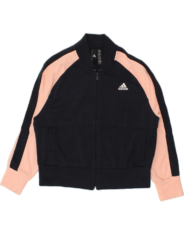 ADIDAS Womens Tracksuit Top Jacket UK 16/18 Large Navy Blue Colourblock Satin Fabric Silk Fabric Chiffon Fabric