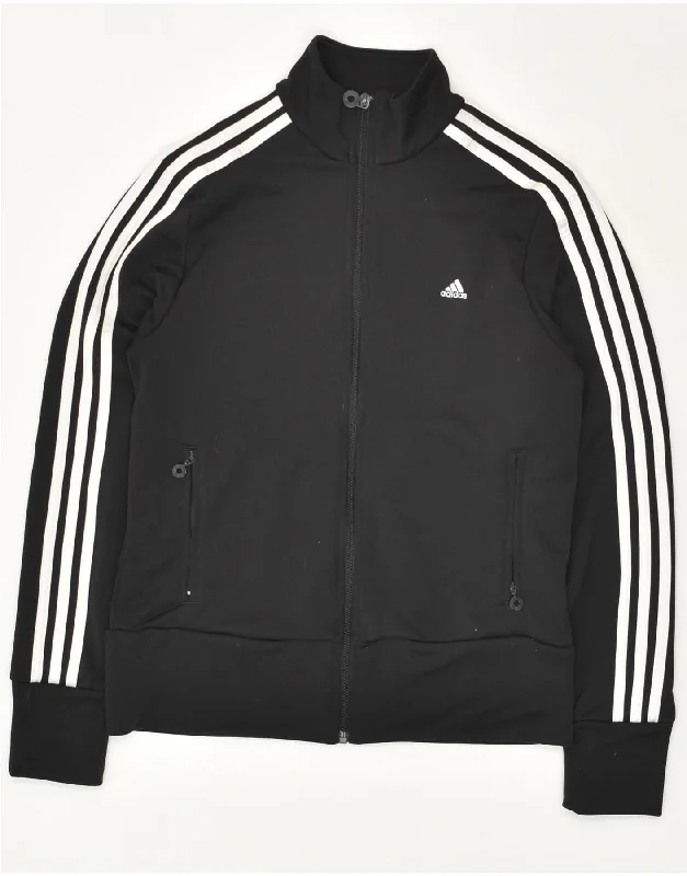 ADIDAS Womens Tracksuit Top Jacket UK 16 Large Black Polyester Zip Front Button Front Snap Front