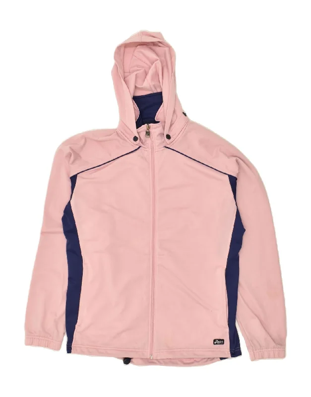 ASICS Womens Hooded Tracksuit Top Jacket UK 14 Large Pink Colourblock Satin Jacket Silk Jacket Chiffon Jacket