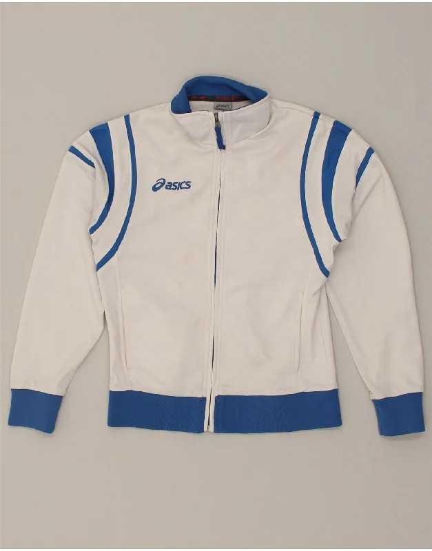 ASICS Womens Tracksuit Top Jacket UK 12 Medium White Fleece Jacket Down Jacket Feather Jacket