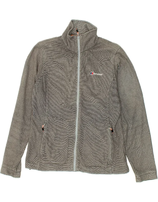 BERGHAUS Womens Tracksuit Top Jacket UK 14 Large Grey Polyester Wool Fabric Cashmere Fabric Tweed Fabric