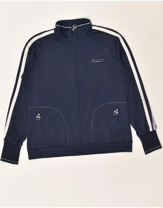 CHAMPION Womens Heritage Fit Tracksuit Top Jacket UK 18 XL Navy Blue Zippered Front Buttoned Front Snap Front