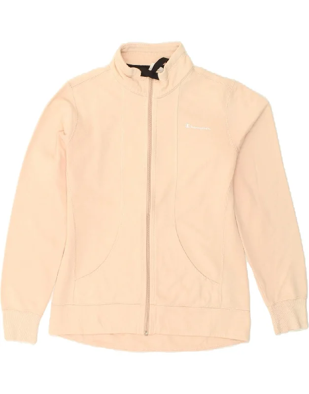 CHAMPION Womens Tracksuit Top Jacket UK 14 Medium Beige Cotton Collared Jacket Crew Neck Jacket Turtle Neck Jacket