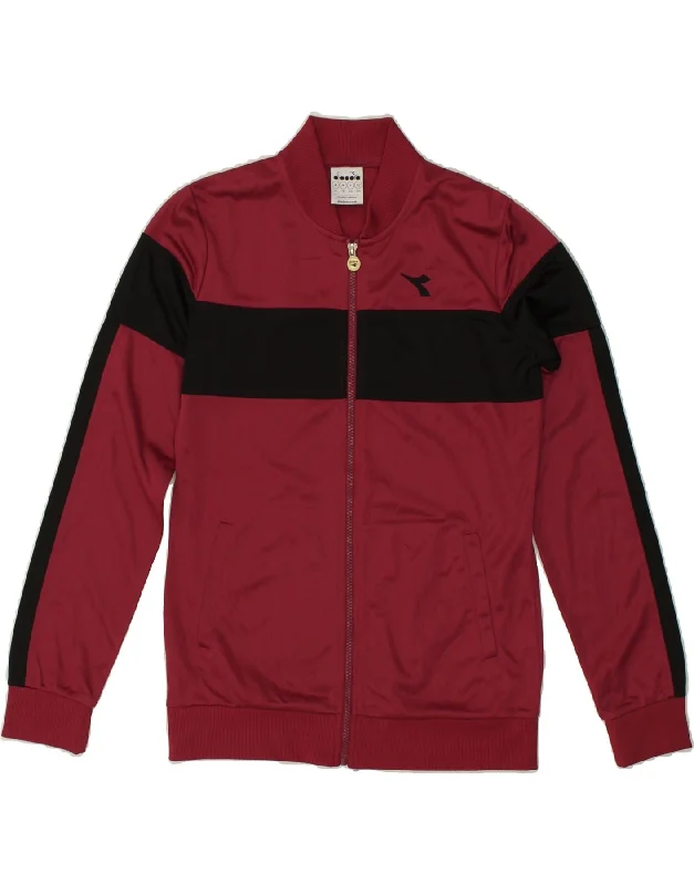 DIADORA Womens Tracksuit Top Jacket UK 12 Medium Burgundy Colourblock Corduroy Jacket Velvet Jacket Brocade Jacket