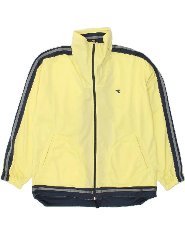 DIADORA Womens Tracksuit Top Jacket UK 14 Medium Yellow Colourblock Lace Jacket Ribbed Jacket Sequined Jacket