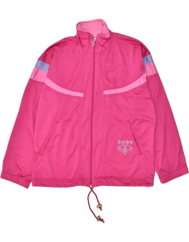 DIADORA Womens Tracksuit Top Jacket UK 22 3XL Pink Polyester Boat Neck Shawl Collar Notched Collar