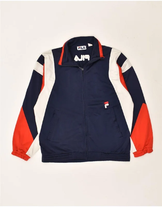 FILA Womens Graphic Tracksuit Top Jacket IT 44 XS Navy Blue Colourblock Snapped Jacket Toggled Jacket Drawstring Jacket