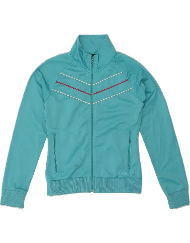 FILA Womens Tracksuit Top Jacket UK 10 Small Turquoise Polyester Striped Jacket Polka Dot Jacket Floral Jacket