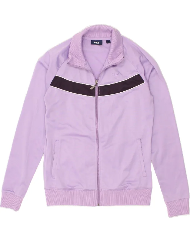 FILA Womens Tracksuit Top Jacket UK 14 Large Purple Polyester Stand-Up Collar Roll-Neck Collar Turtle Neck