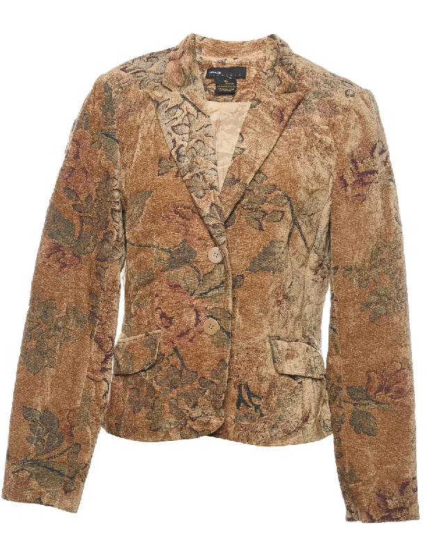 Floral Pattern Tapestry Jacket - M A-Line Jacket Boat Neck Shawl Collar