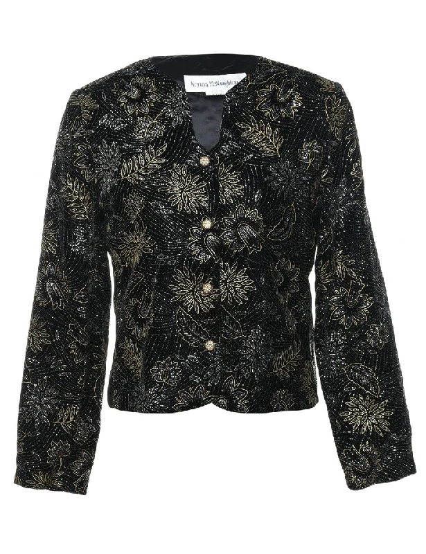 Floral Pattern Velvet Sparkly Evening Jacket - M Satin Jacket Silk Jacket Chiffon Jacket