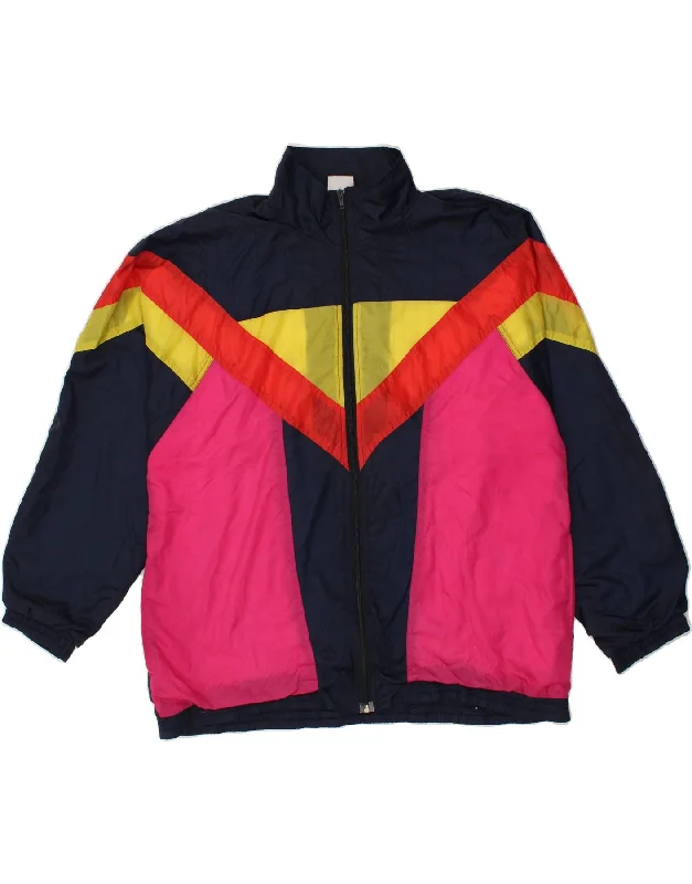 L'EQUIPE Womens Tracksuit Top Jacket XL Navy Blue Colourblock Polyamide Jacket Blazer Coat