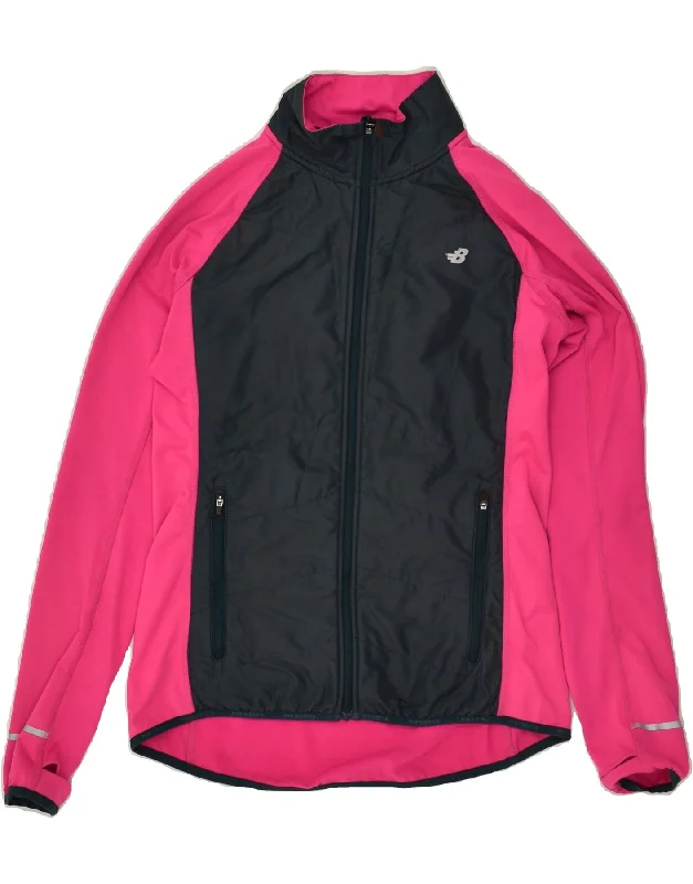 NEW BALANCE Womens Tracksuit Top Jacket UK 14 Medium Pink Colourblock Stand-Up Collar Roll-Neck Collar Turtle Neck