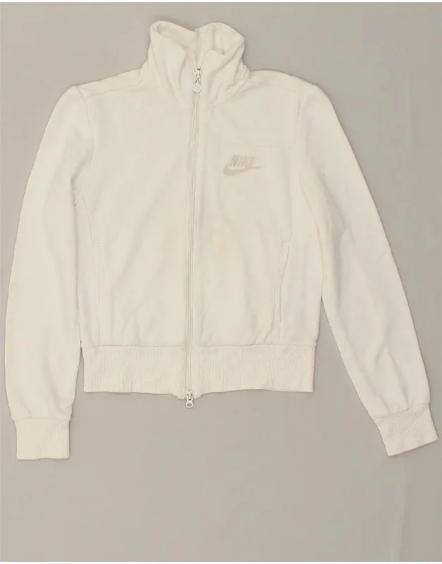 NIKE Womens Tracksuit Top Jacket UK 10/12 Medium White Satin Fabric Silk Fabric Chiffon Fabric