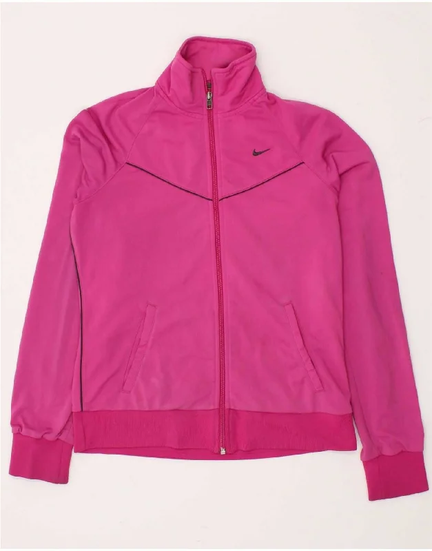 NIKE Womens Tracksuit Top Jacket UK 14 Large Pink Polyester Snapped Jacket Toggled Jacket Drawstring Jacket