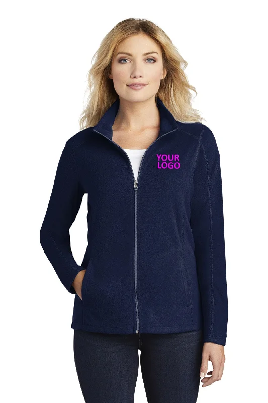 Port Authority Ladies MicroFleece Customized Jackets, True Navy Ribbed Jacket Pleated Jacket Ruffled Jacket