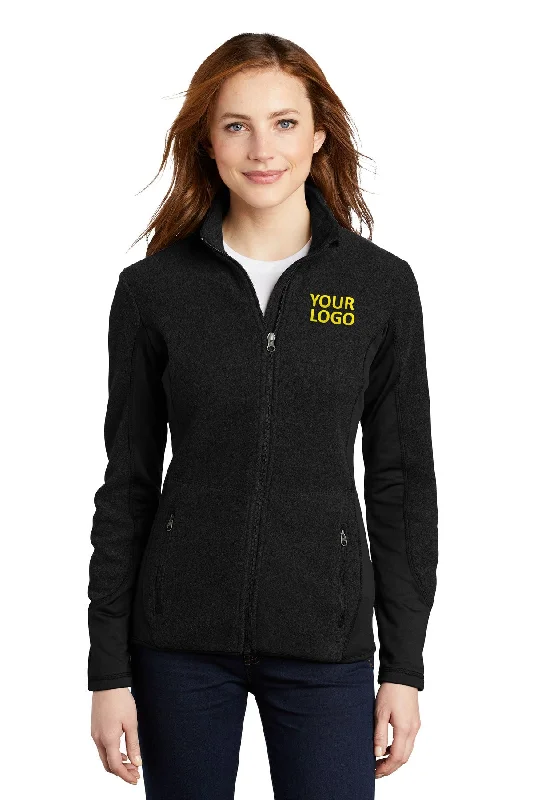 Port Authority Ladies R-Tek Pro Fleece Branded Full-Zip Jackets, Black/ Black Front Pockets Side Pockets Patch Pockets