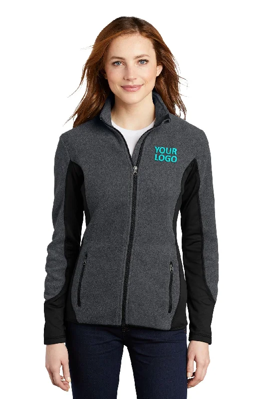 Port Authority Ladies R-Tek Pro Fleece Branded Full-Zip Jackets, Charcoal Heather/ Black Satin Fabric Silk Fabric Chiffon Fabric