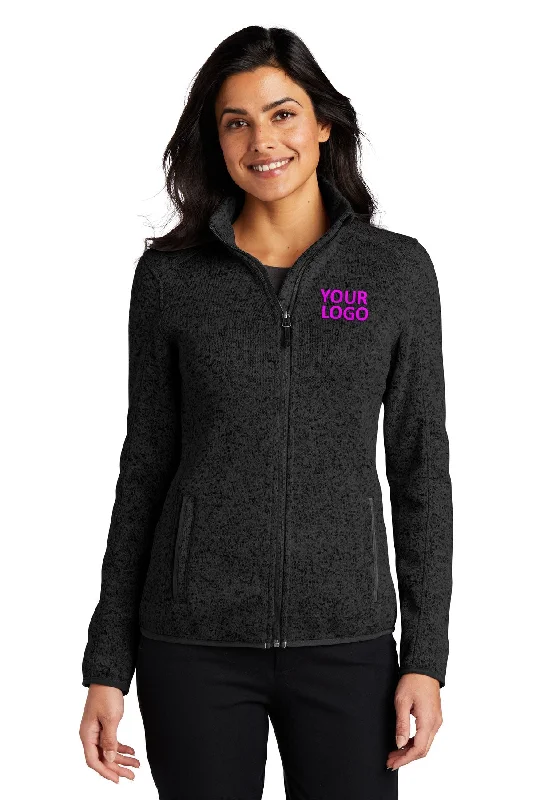 Port Authority Ladies Sweater Fleece Customized Jackets, Black Heather V-Neck Jacket Boat Neck Jacket Square Neck Jacket