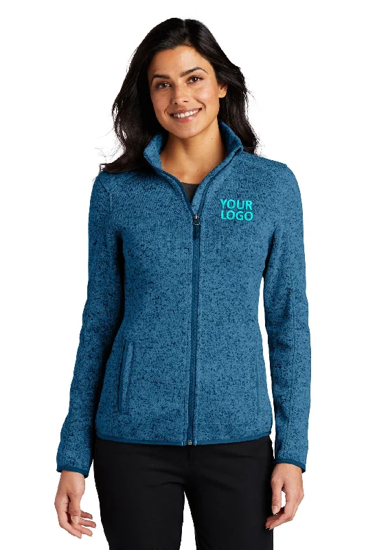 Port Authority Ladies Sweater Fleece Customized Jackets, Medium Blue Heather Elasticated Jacket Padded Jacket Insulated Jacket