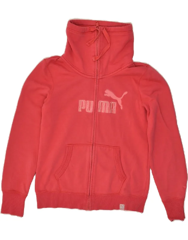 PUMA Womens Graphic Tracksuit Top Jacket UK 12 Medium Red Zip Front Button Front Snap Front