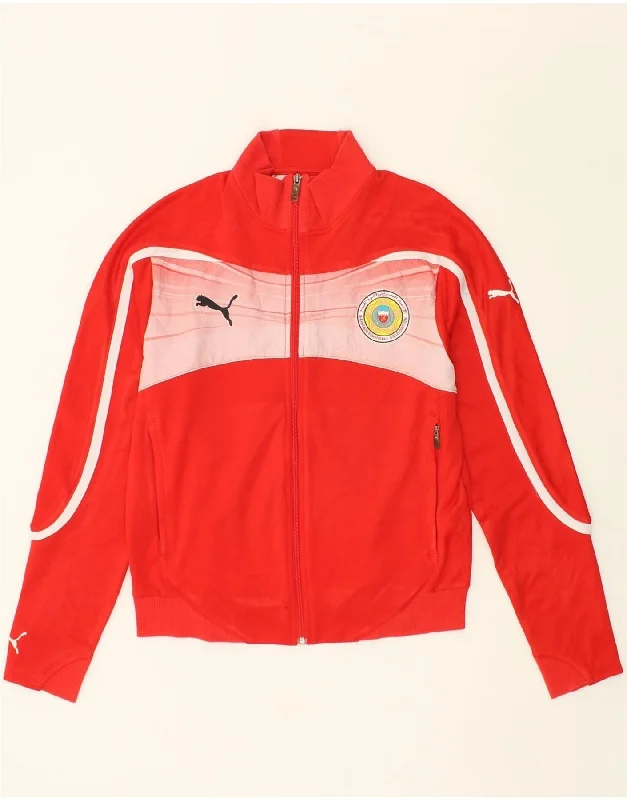 PUMA Womens Graphic Tracksuit Top Jacket UK 14 Medium Red Polyester Faux Fur Jacket Real Fur Jacket Shearling Jacket