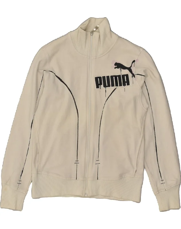 PUMA Womens Graphic Tracksuit Top Jacket UK 14 Medium  White Cotton Print Jacket Jacquard Jacket Embroidered Jacket