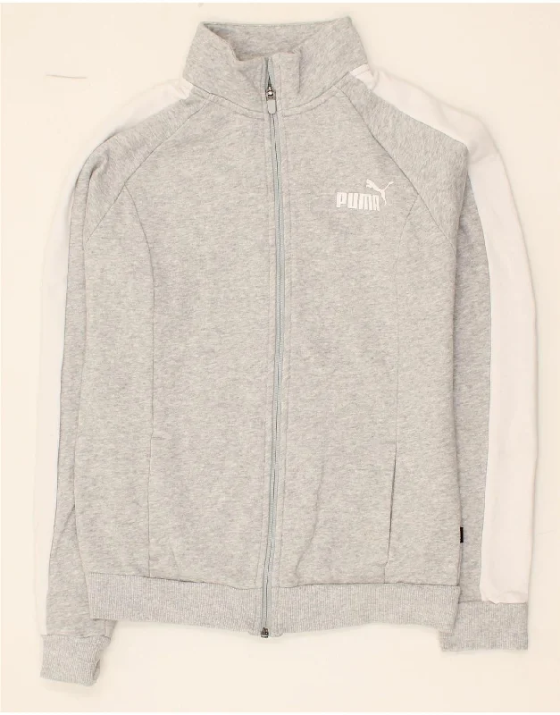 PUMA Womens Tracksuit Top Jacket UK 10 Small Grey Colourblock Cotton Fleece Fabric Down Fabric Feather Fabric