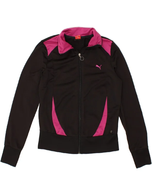 PUMA Womens Tracksuit Top Jacket UK 14 Medium Black Colourblock Polyester Hoodie Zip-Up Jacket Button-Up Jacket