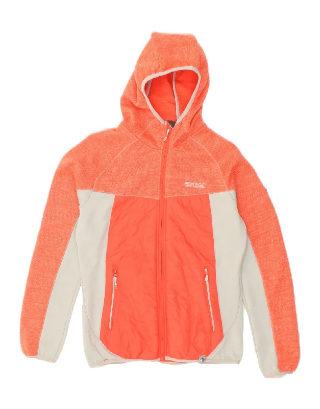 REGATTA Womens Hooded Tracksuit Top Jacket UK 10 Small  Orange Colourblock Jersey Jacket Tulle Jacket Batik Jacket