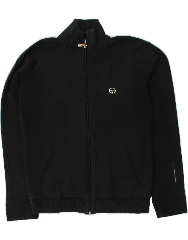 SERGIO TACCHINI Womens Tracksuit Top Jacket IT 46 Large Black Cotton Front Pockets Side Pockets Patch Pockets