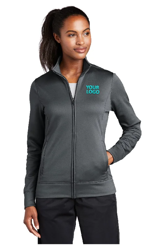 Sport-Tek Ladies Sport-Wick Fleece Branded Full-Zip Jackets, Dark Smoke Grey Denim Jacket Leather Jacket Suede Jacket