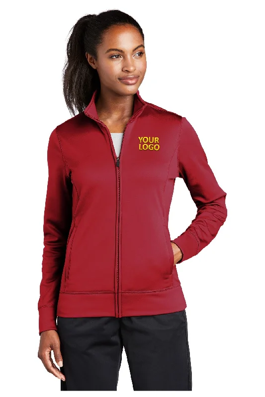 Sport-Tek Ladies Sport-Wick Fleece Branded Full-Zip Jackets, Deep Red Fleece Jacket Down Jacket Parka